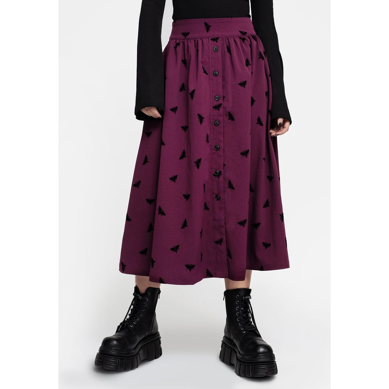 Styx Moth Flocked Velour Print Midi Skirt
