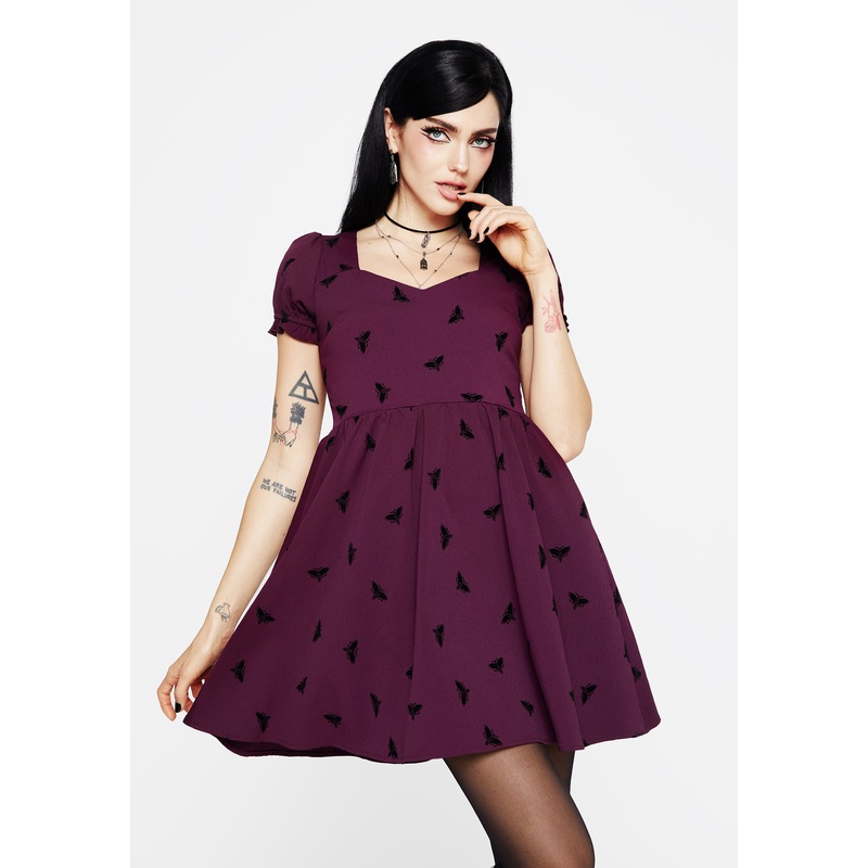 Styx Moth Flocked Velour Print Mini Dress
