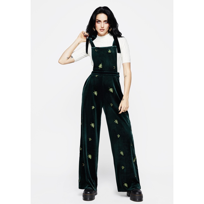 Swamplife Frog Embroidered Velour Wide Leg Dungarees