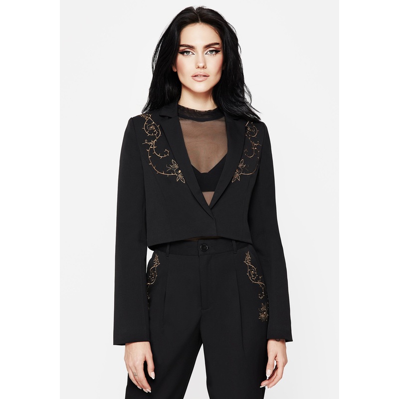 Vanitas Thorn Embroidered Crop Blazer