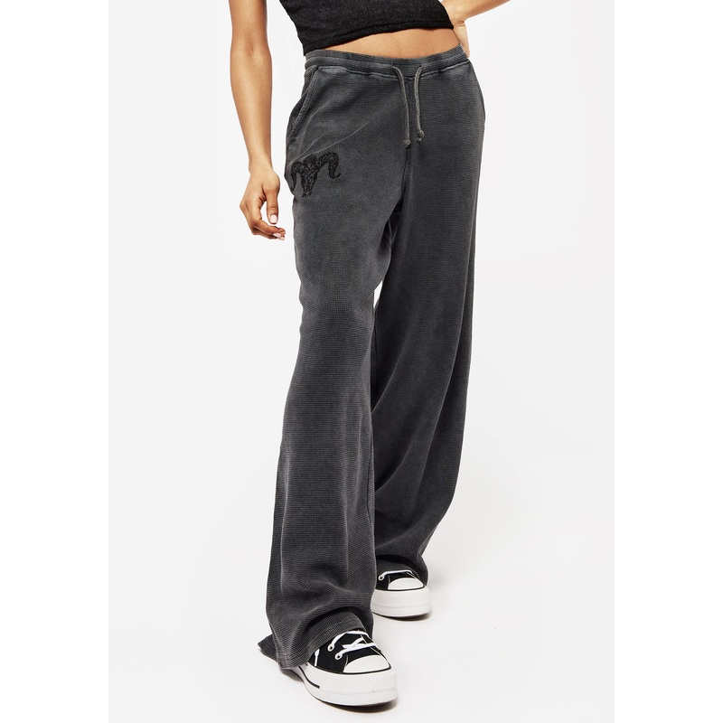 Ariel Cotton Blend Embroidered Wide Leg Jogger