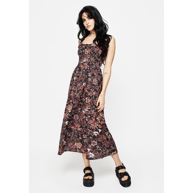 Bashe Cotton Floral Snake Print Midaxi Dress
