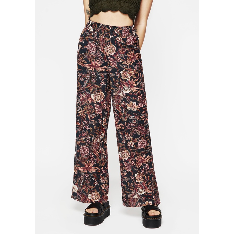 Bashe Cotton Floral Snake Print Wide Leg Trousers