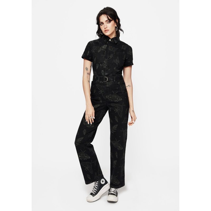 Callopistria Moth Print Denim Jumpsuit