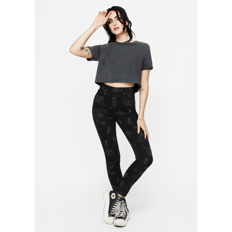 Callopistria Moth Print Denim Skinny Jeans