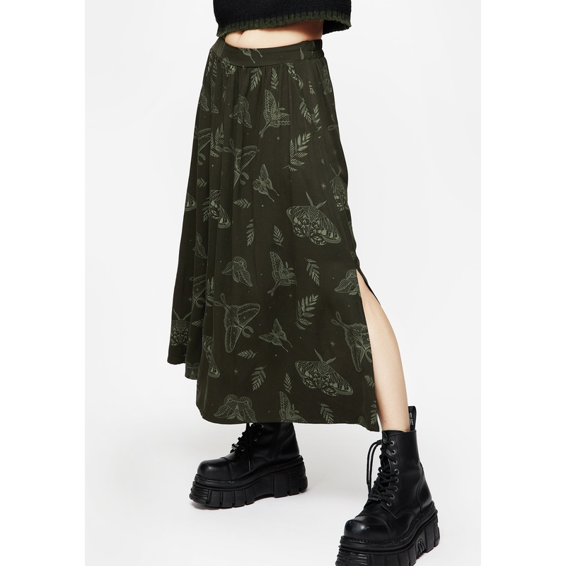 Callopistria Moth Print Midi Skirt – Green