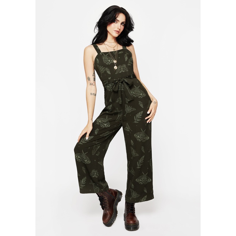 Callopistria Moth Print Wide Leg Jumpsuit – Green