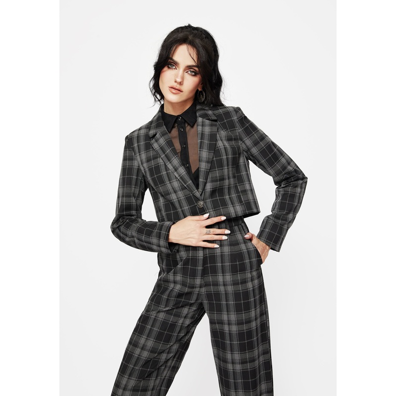 Checkmate Check Crop Blazer – Black