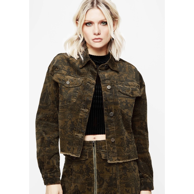 Diabolical Cord Woodcut Print Crop Shacket