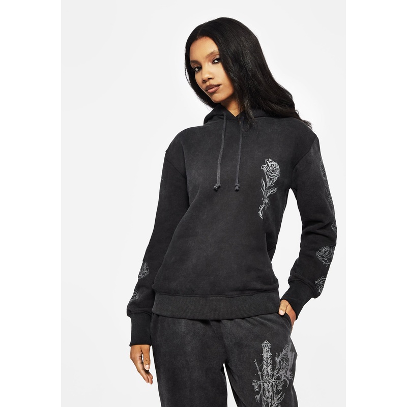Entwined Rose Graphic Print Longline Hoody