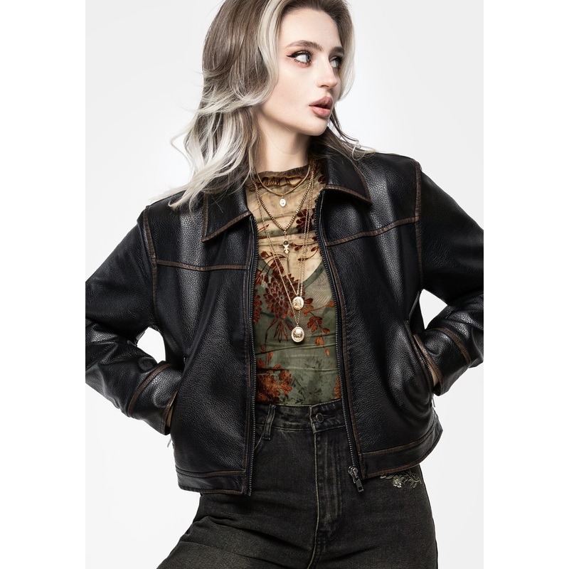 Ermania Crop Faux Leather Jacket