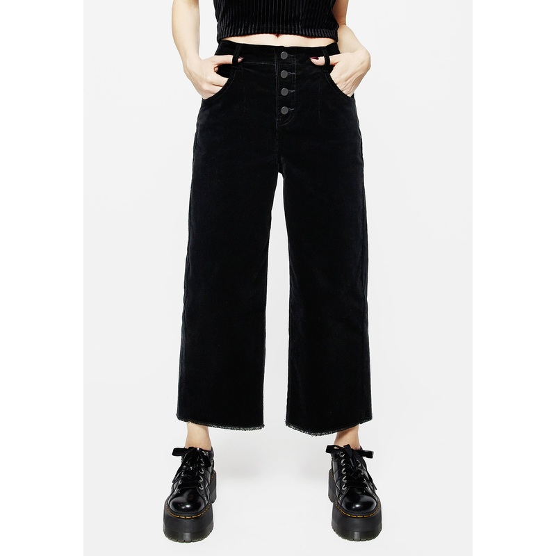 Foster Wide Leg Cord Crop Jeans – Black