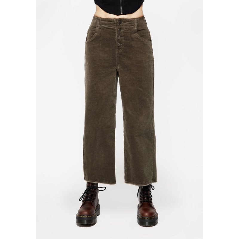 Foster Wide Leg Cord Crop Jeans – Green