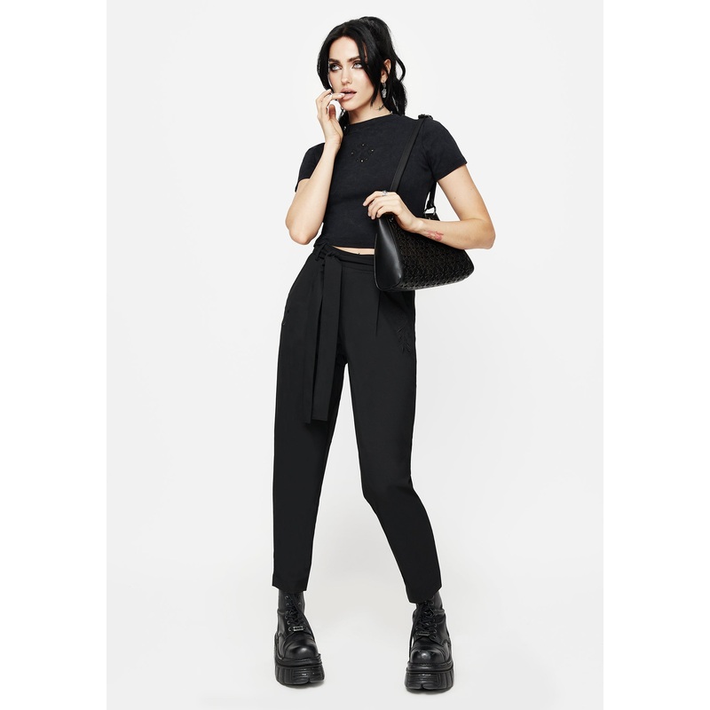 Hester Embroidered Tapered Trousers – Black