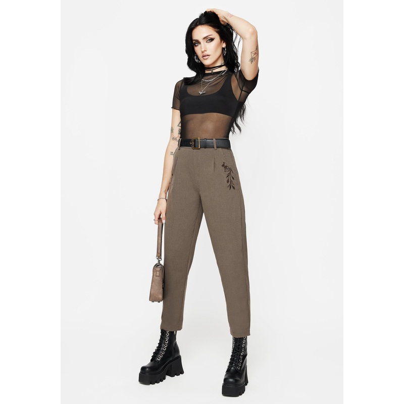 Hester Embroidered Tapered Trousers – Brown