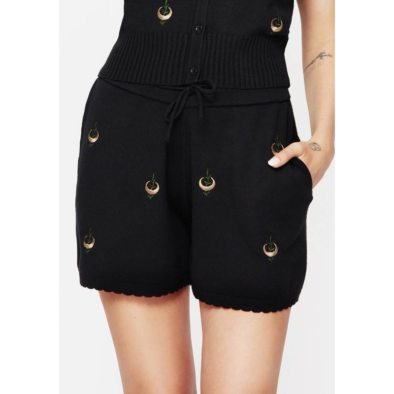 Liana Moon Leaf Embroidered Knit Shorts