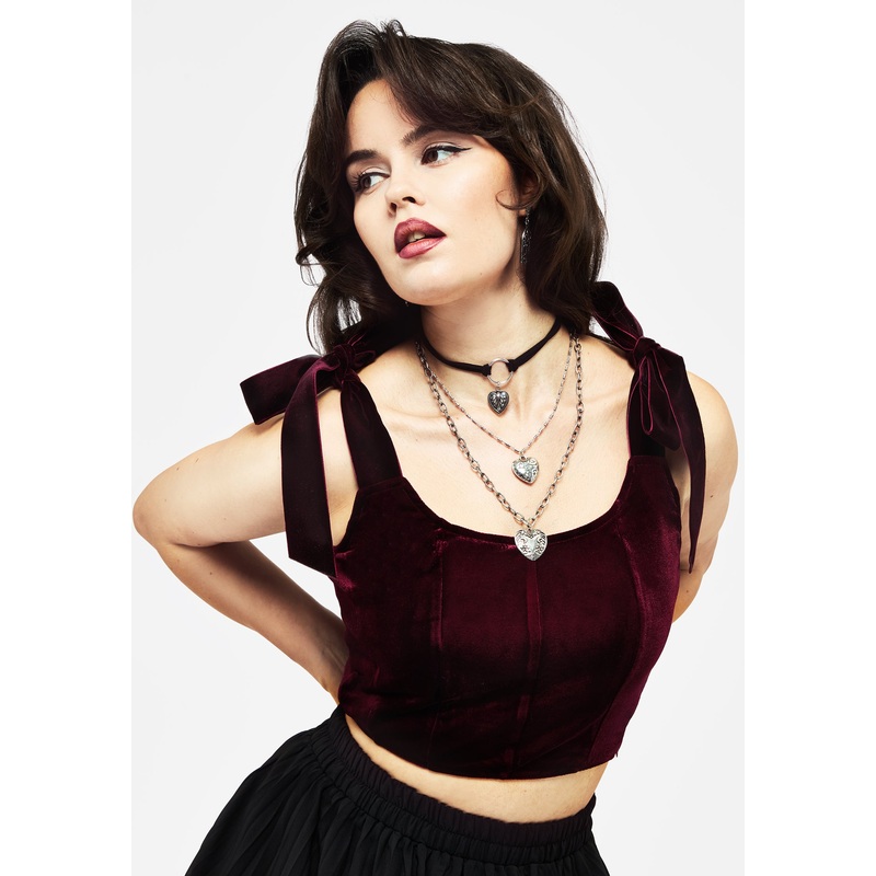 Lisette Velour Tie Strap Corset Top – Red