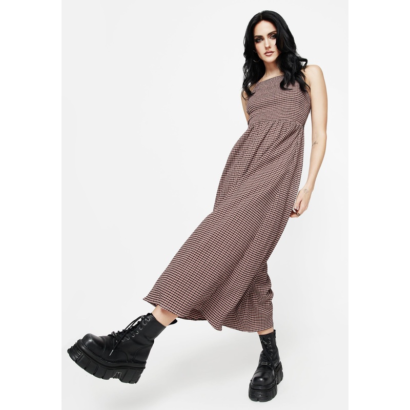 Midora Crinkle Check Racerback Midaxi Dress