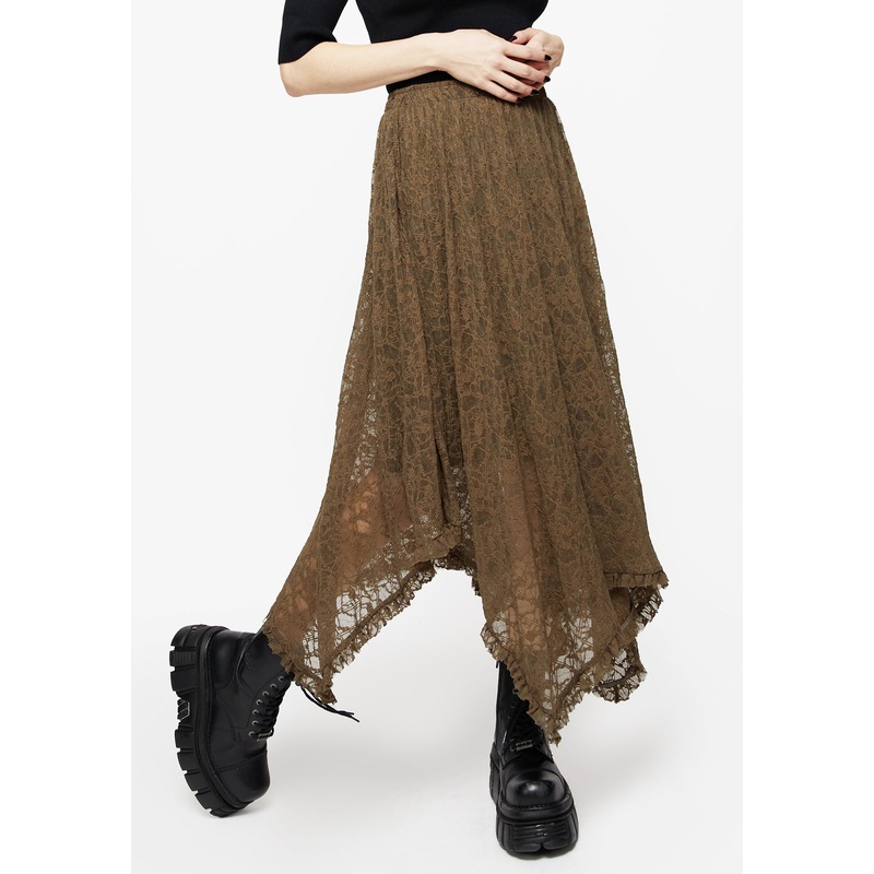 Myrtle Floral Lace Handkerchief Hem Midi Skirt