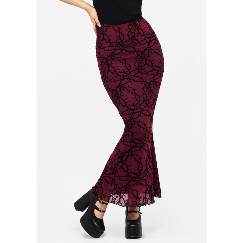 Prickle Thorn Print Mesh Mermaid Maxi Skirt