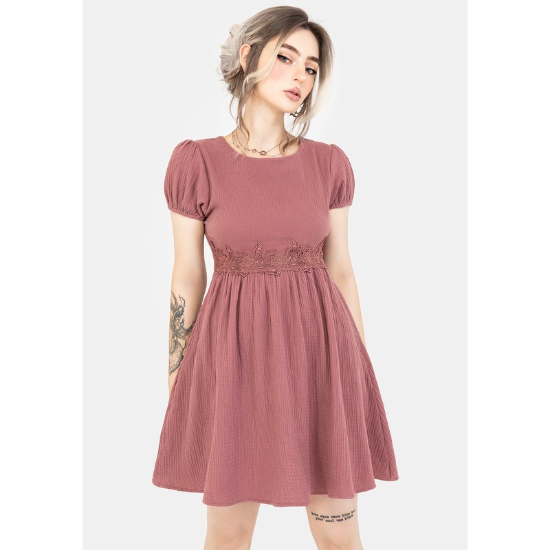 Rosamoth Applique Trim Cotton Mini Smock Dress