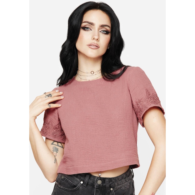 Rosamoth Applique Trim Cotton Short Sleeve Top