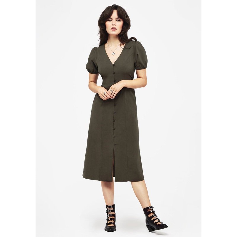 Rosette Button Up Midi Dress