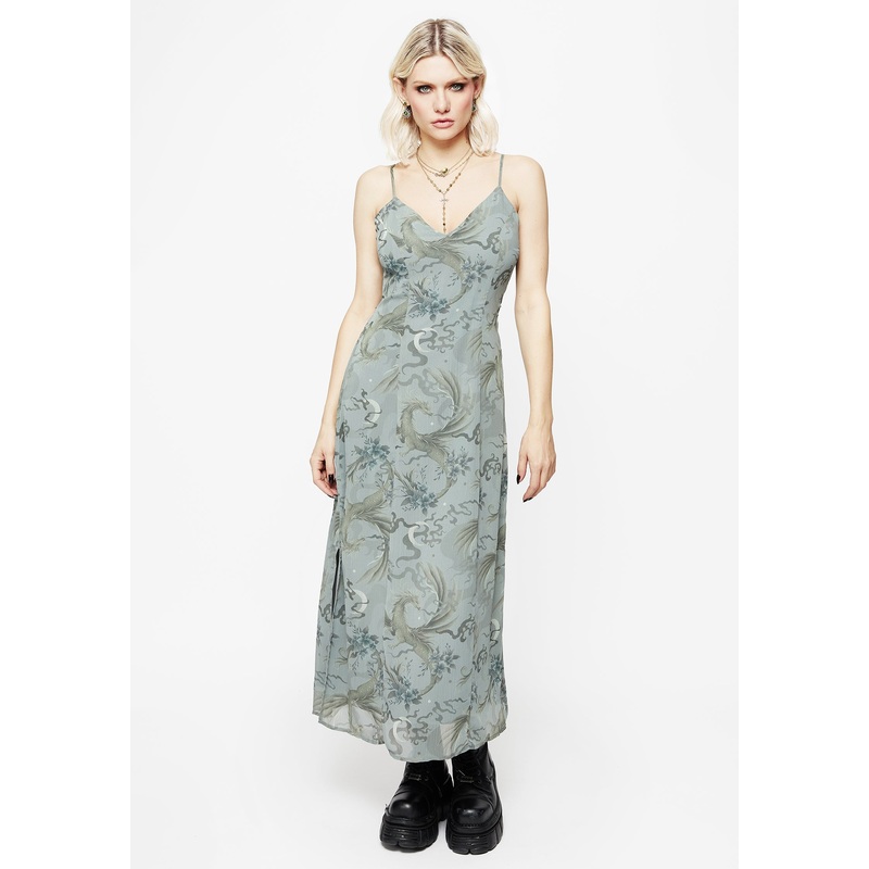 Sapphira Dragon Print Chiffon Midaxi Slip Dress