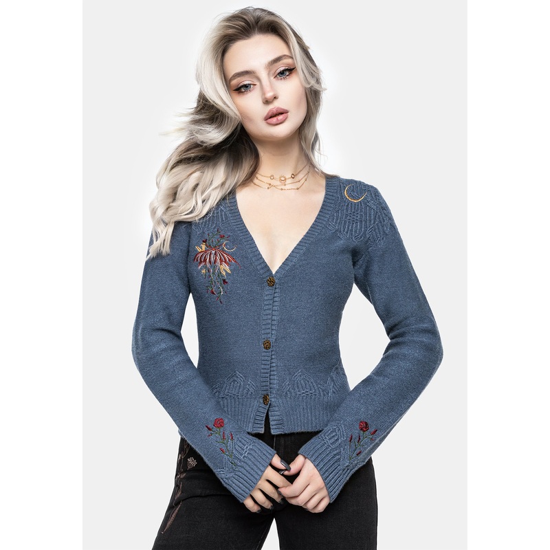 Selenia Moth Embroidered Cable Twist Knit Cardigan
