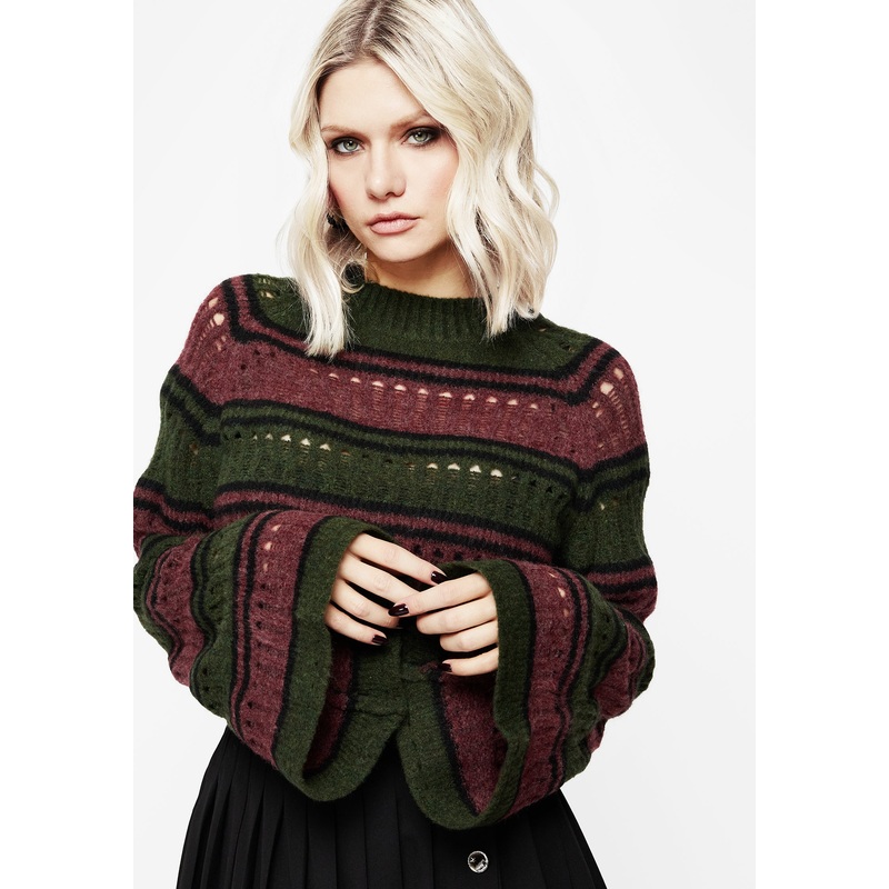 Splinter Stripe Knit Flare Sleeve Crop Jumper