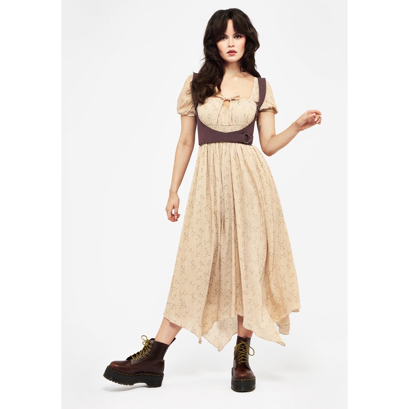 Tabitha Floral Print Chiffon Handkerchief Hem Midaxi Dress