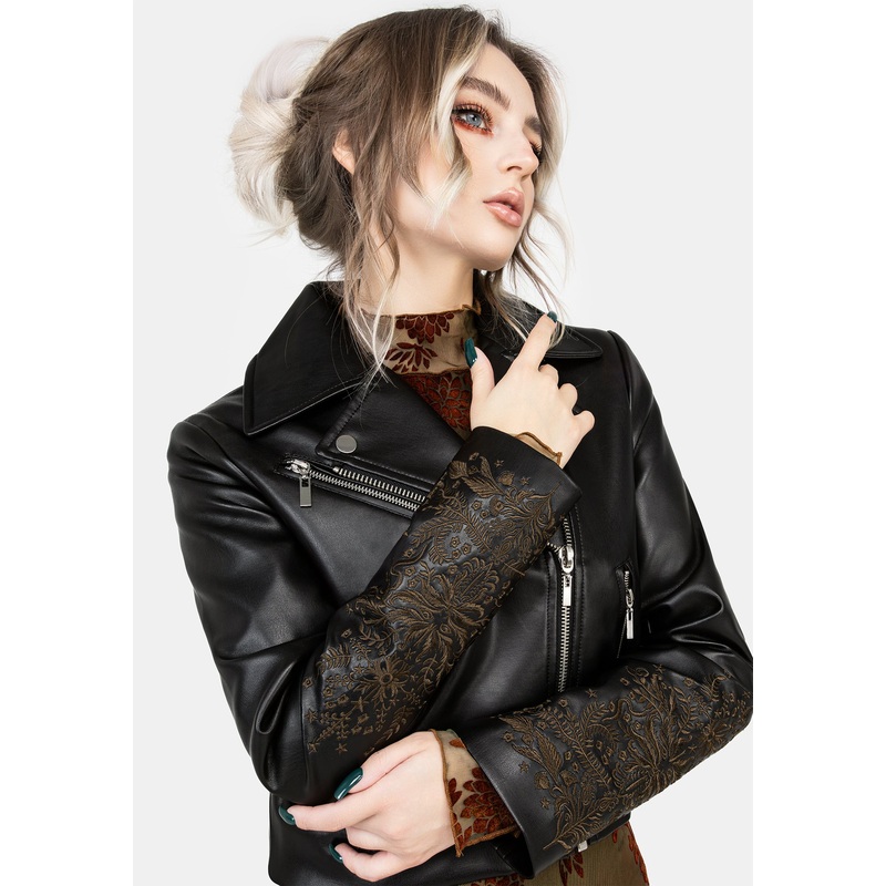 Vervain Embroidered Faux Leather Biker Jacket