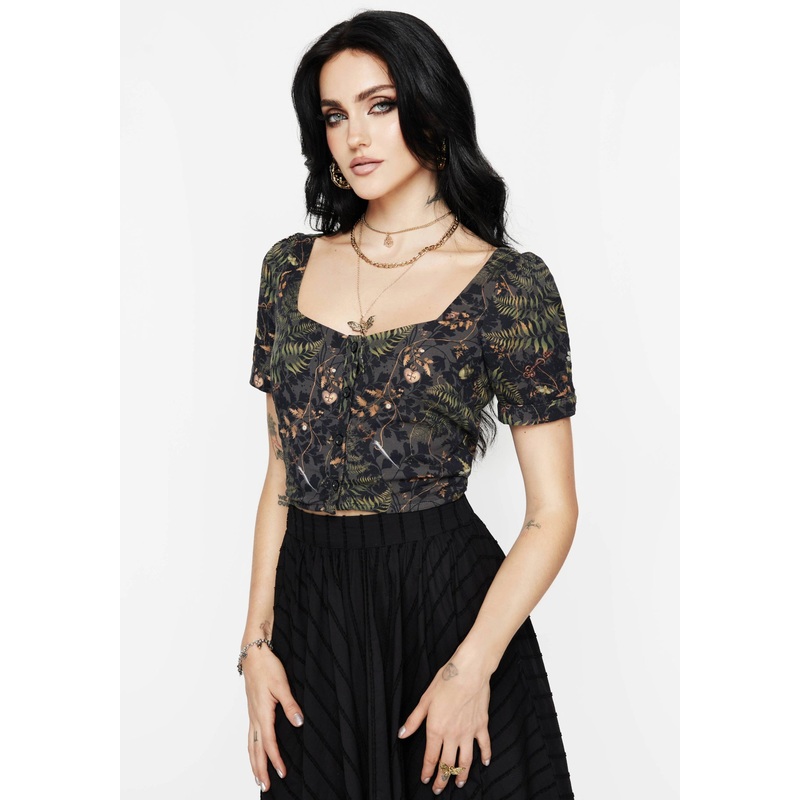Wither Fern Print Button Up Top
