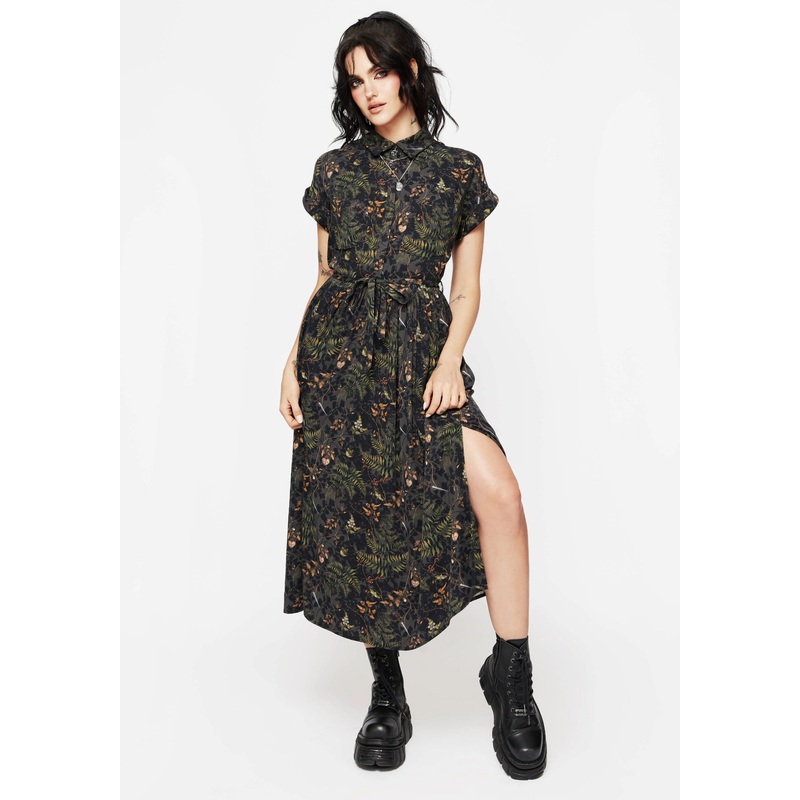 Wither Fern Print Midi Shirt Dress
