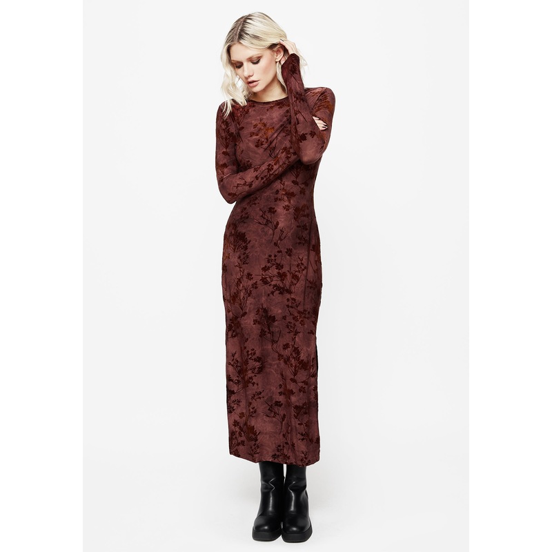 Wytchelm Flocked Velour Midaxi Dress – Red