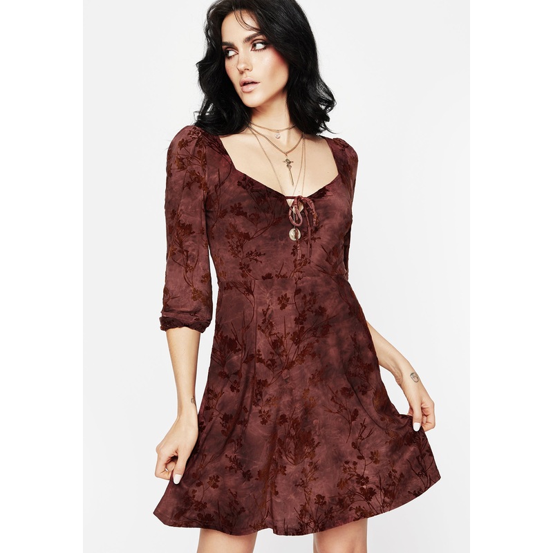 Wytchelm Floral Flocked Velour Mini Dress – Red