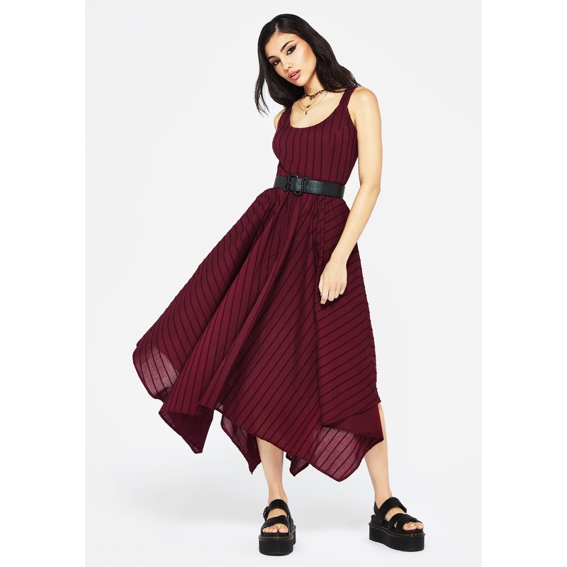 Blythe Cotton Handkerchief Hem Midaxi Dress – Burgundy