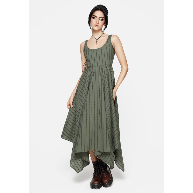 Blythe Cotton Handkerchief Hem Midaxi Dress – Green