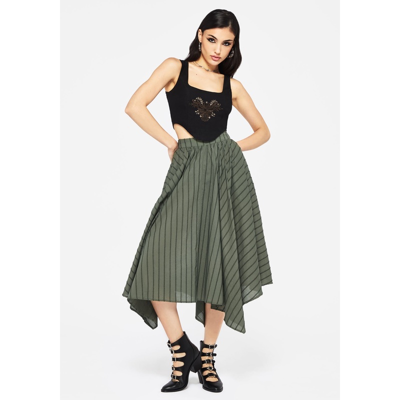 Blythe Cotton Handkerchief Hem Midaxi Skirt – Green