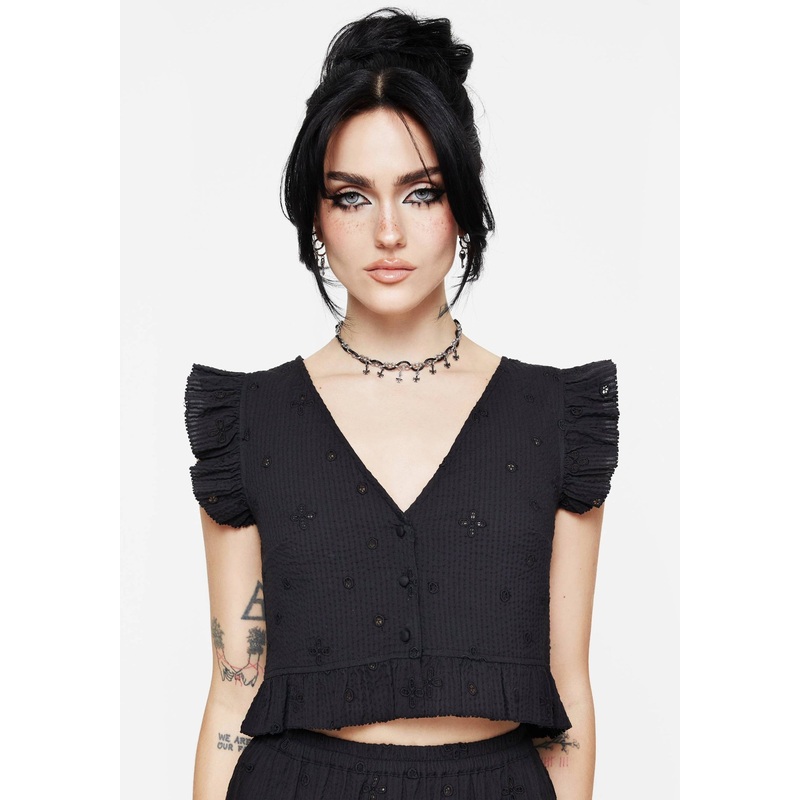 Crux Broderie Button Up Sleeveless Blouse Top