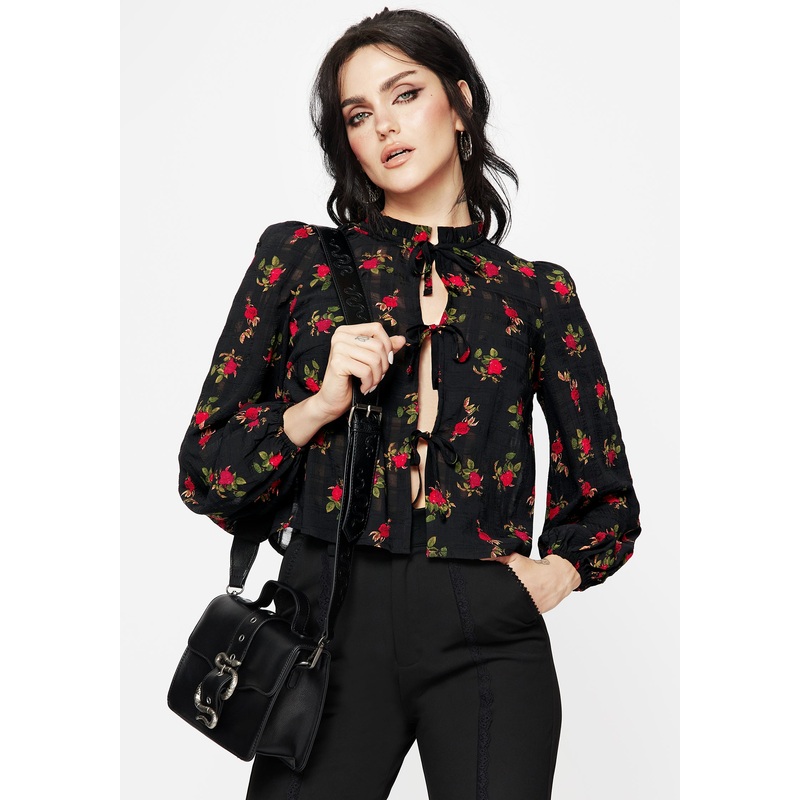 Darcey Floral Print Chiffon Tie-Front Blouse