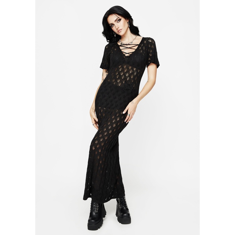 Elnora Moth Crochet Knit Maxi Dress