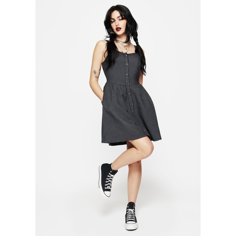 Faythe Cotton Check Button Up Apron Mini Dress