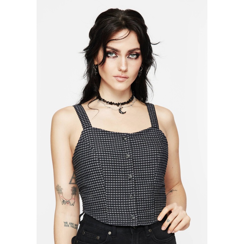 Faythe Cotton Check Button Up Cami Top