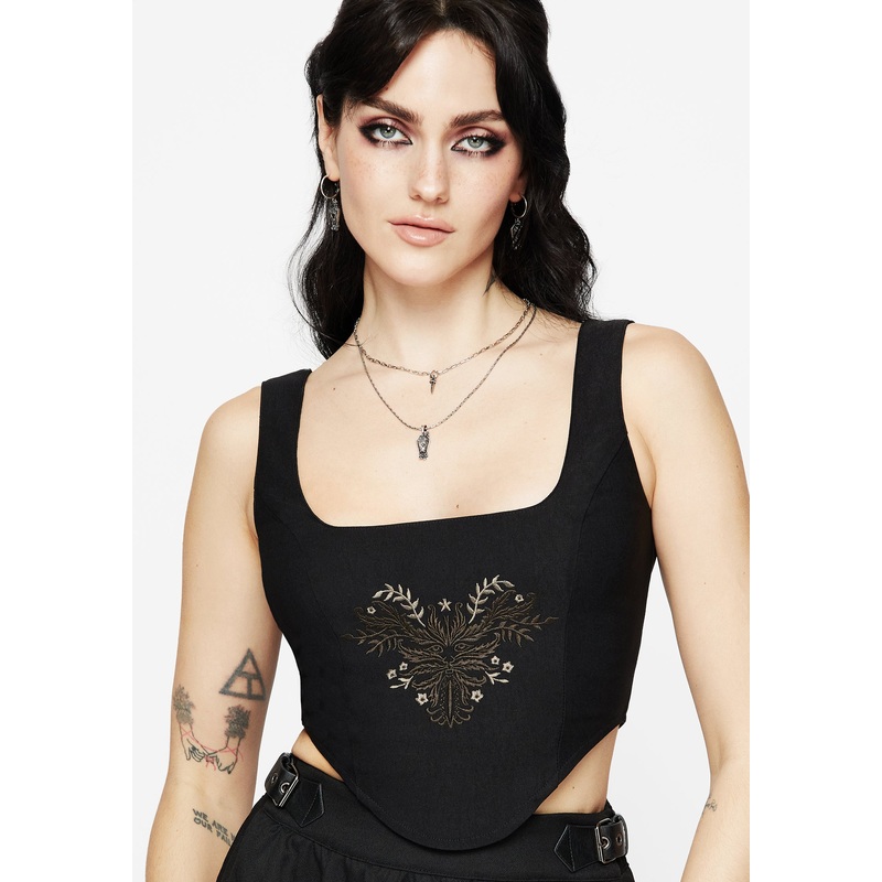 Foliate Floral Embroidered Corset Top
