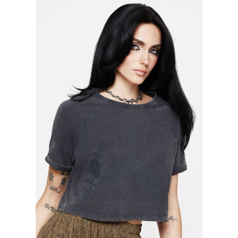 Foxglove Cotton Embroidered Boxy Crop Tee