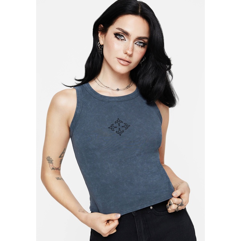 Haven Cross Embroidered Ribbed Cotton Tank Top