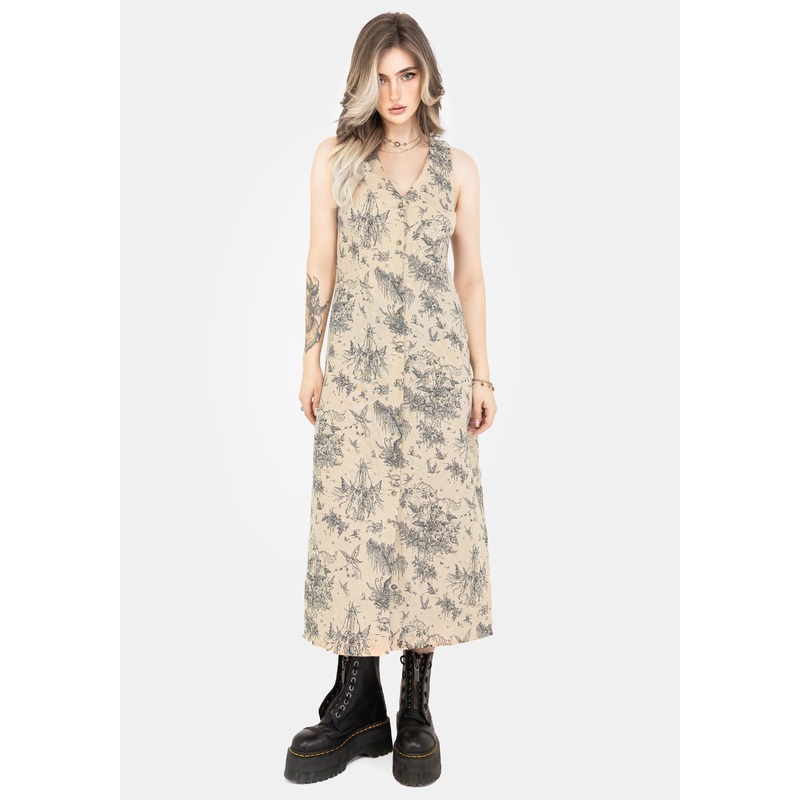 Maypole Cotton Print Button Up Midaxi Dress