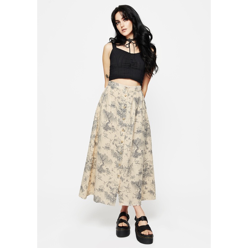 Maypole Cotton Print Button Up Midaxi Skirt
