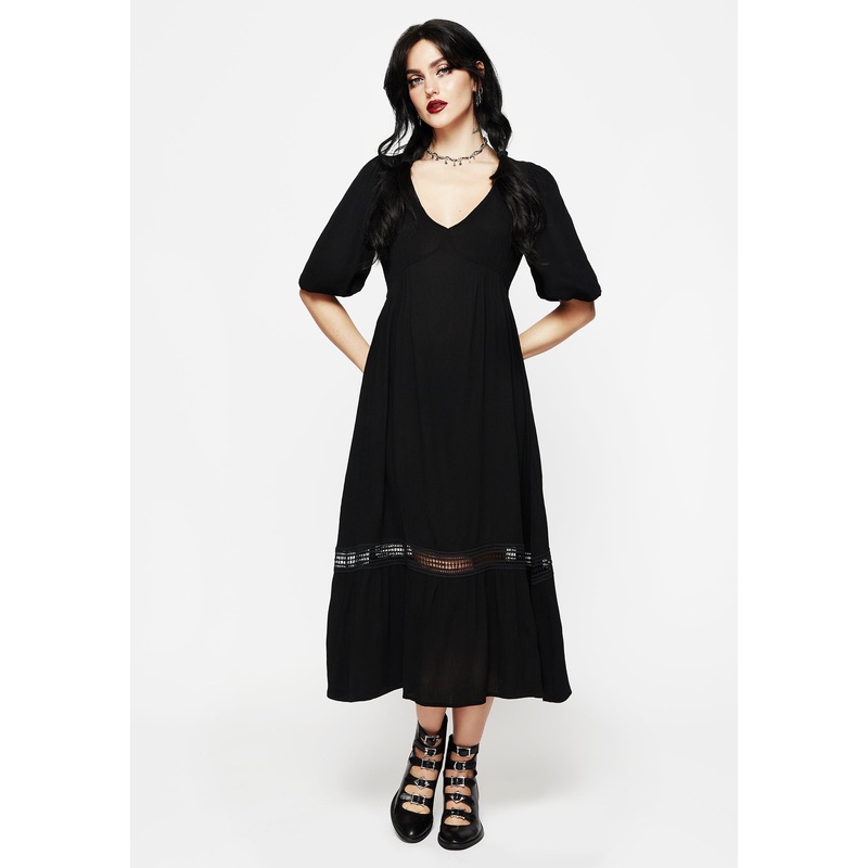 Mirage Lace Insert Puff Sleeve Maxi Dress